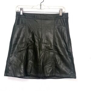 Ann Taylor Loft Green Pleather Faux Leather Mini Skirt w‎ pockets women's 2
